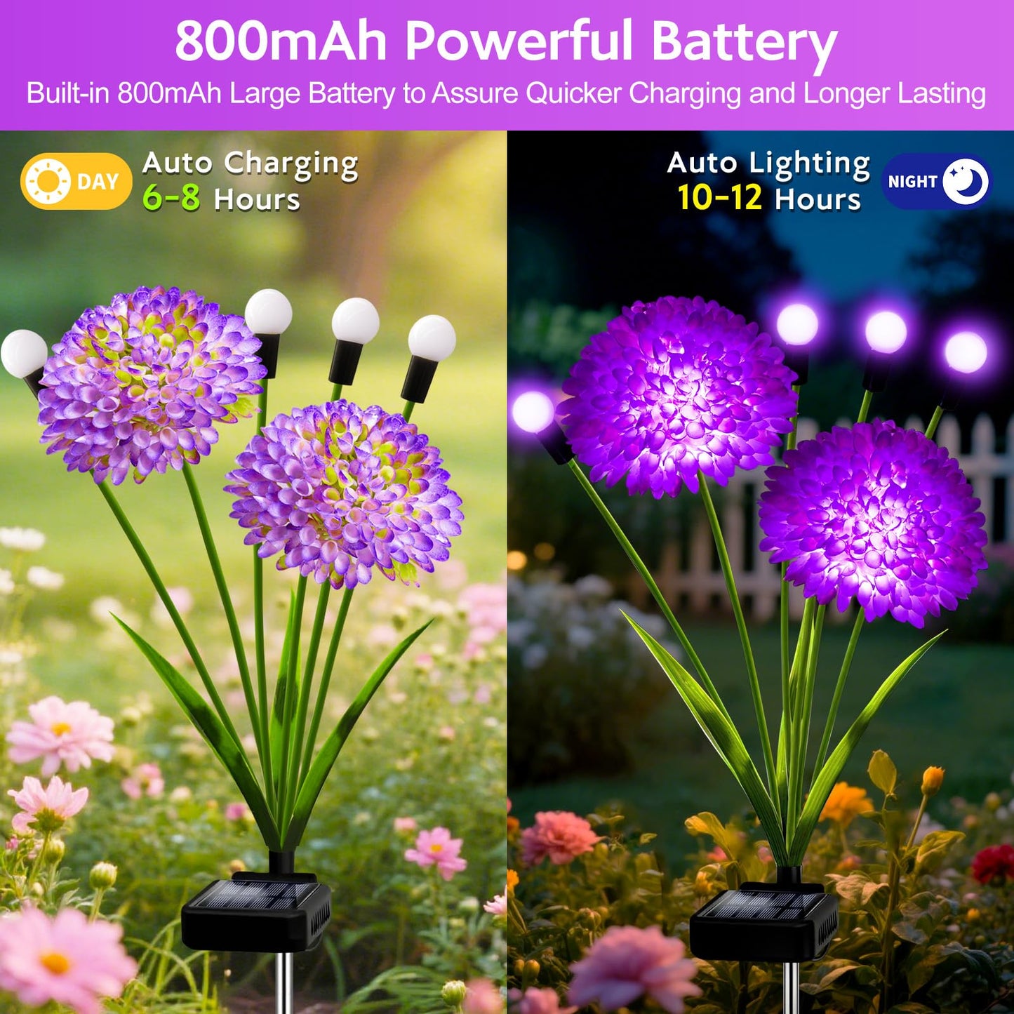 Solar Garden Lights, 4 Pack Solar Purple Swaying Firefly Lights with Flowers, Waterproof Purple Halloween Flowers Light Outdoor for Garden Patio Yard Fall Decoration, Gifts for Women Mother's Day