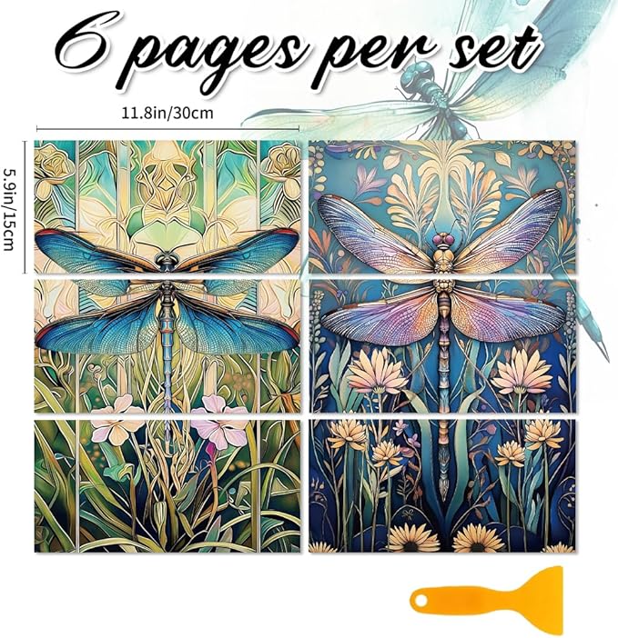 6 Sheets Dragonflies Rub on Transfers