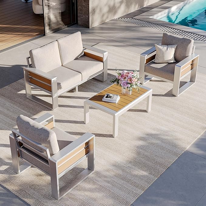 Aoxun Aluminum Outdoor Patio Furniture Set, 2 Seats Metal Sectional Patio