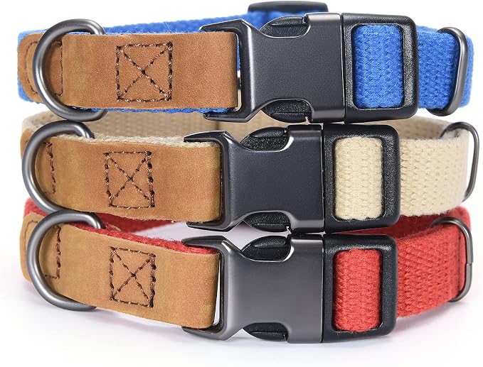 Mile High Life Genuine Leather Dog Collar, Soft Cotton Pet Collars with Heavy Metal Buckle for Small Large Dogs (Red, M Neck 15"-18")