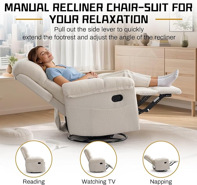Korser Recliner Chair, Swivel Rocker Recliner Chair