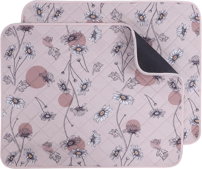 IEUUMLER Washable Pee Pads for Dogs, 2 Pack Non-Slip & Waterproof Pack Whelping Pad, Reusable Washable Puppy Potty Training Pad with Fast Absorbent for Playpen EU007 (Pink Daisy, 36"X24"-2pcs)