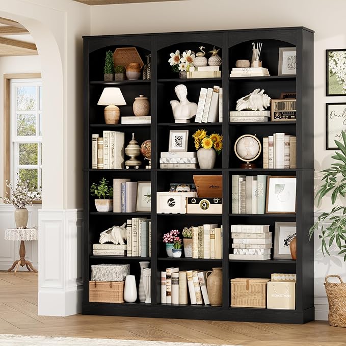 FACBOTALL 71" Triple Wide Bookshelf, 6 Tier Tall Bookshelf, Large Book Shelf