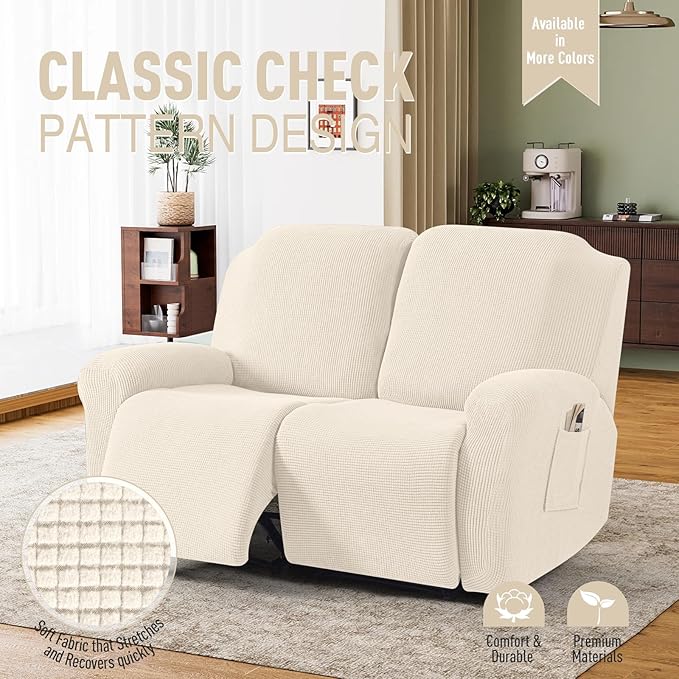 TAOCOCO Recliner Loveseat Slipcover, 6 Pieces Dual Recliner Sofa Covers