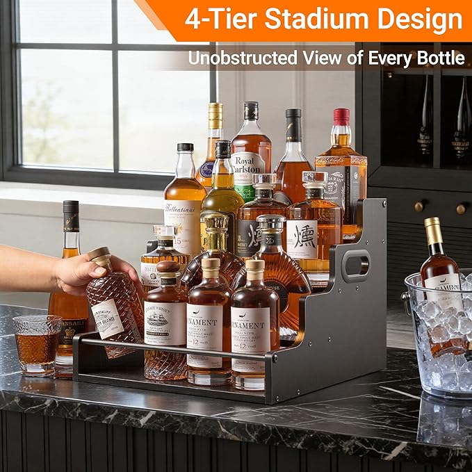 YQBRAO 4-Tier Liquor Bottle Display Shelf, Coffee Syrup Rack Organizer