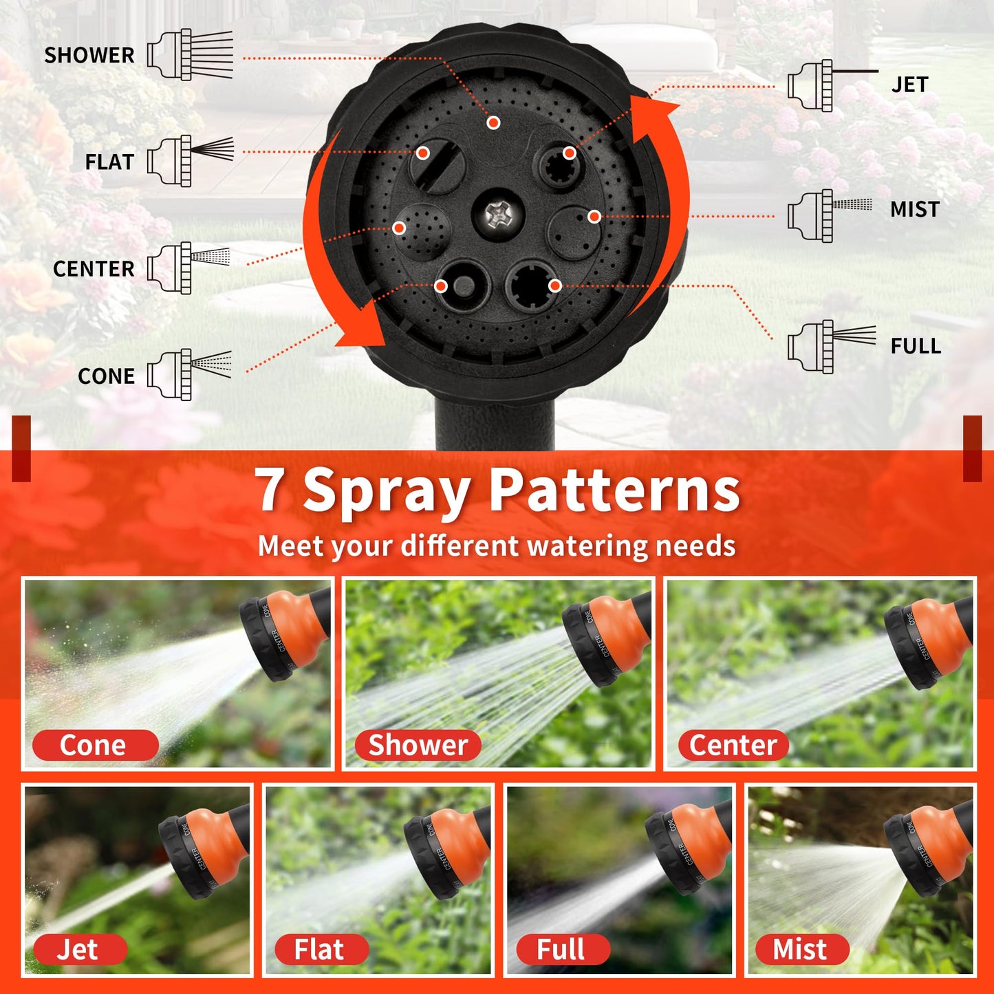 NEXCOVER Hose Nozzle 4PK, Garden Hose Nozzle with 7 Adjustable Watering Patterns, ABS Hose Nozzle Sprayer, Non-Slip Water Spray Nozzle for Watering Plants & Lawns, Cleaning, Washing Pets & Cars