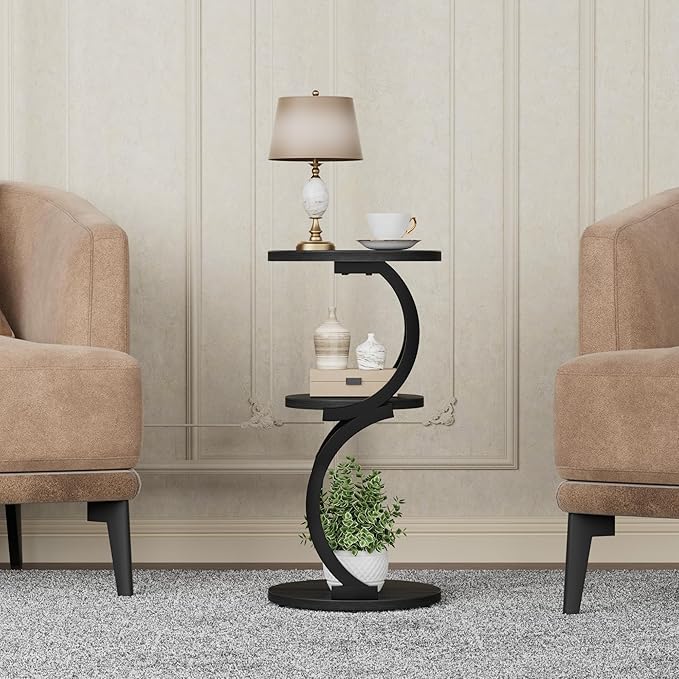 JUSTOGO Small Round Side Table, 3-Tier End Table