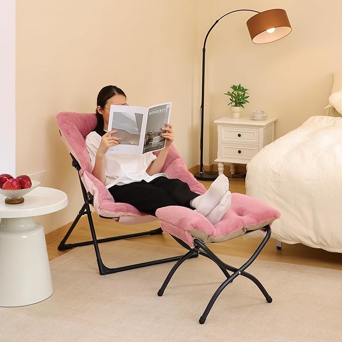 Comfy Saucer Chair for Adults, Soft Faux Fur Bedroom Chair, Accent Dorm Chairs
