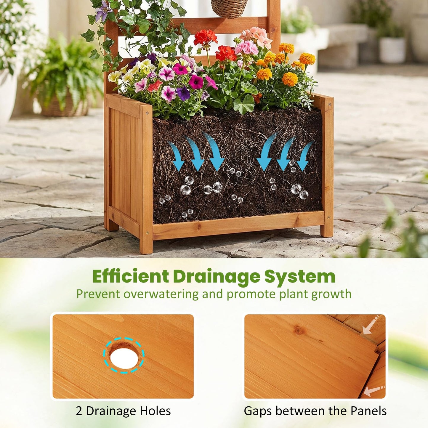 Giantex Wood Raised Garden Bed with Trellis, Outdoor Planter Box for Vines Flowers Vegetables, Herbs, Freestanding Plant Container Privacy Planters for Porch, Patio, Backyard