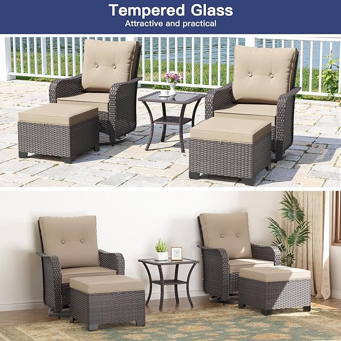 ALAULM 5-Piece Outdoor Swivel Rocking Chair Set