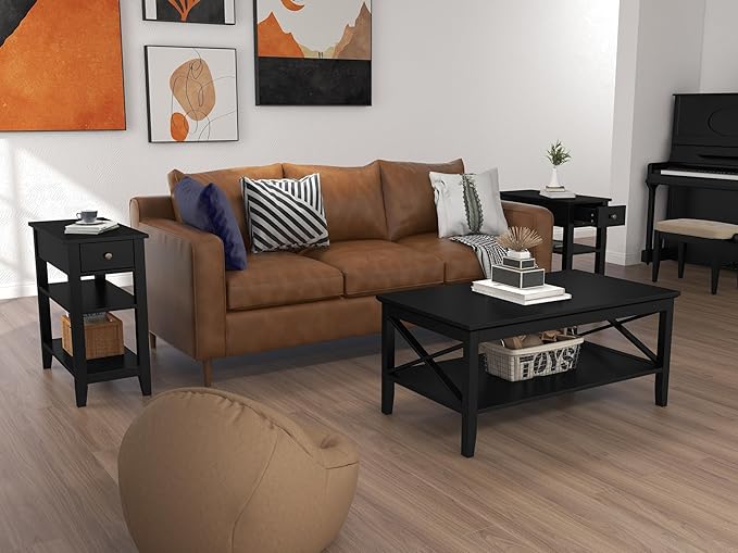 ChooChoo Side Table Living Room Set of 2, Narrow End Table