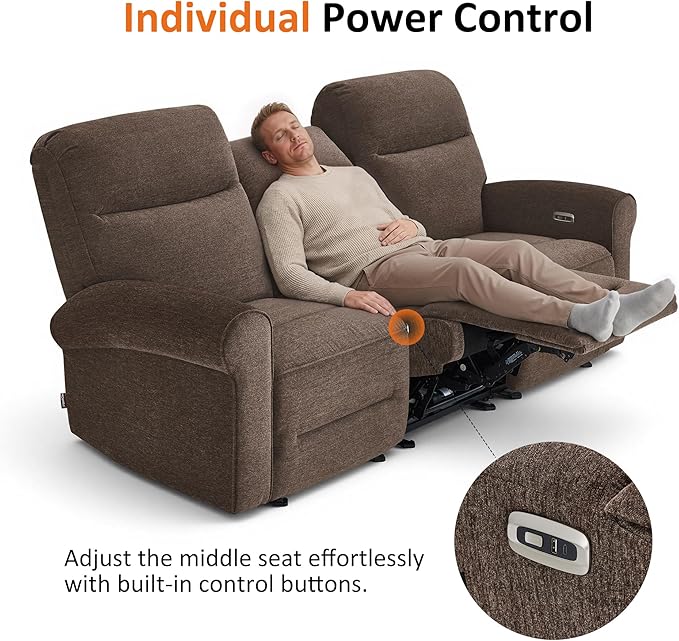 MCombo 87.8" Wall Hugger Power Reclining Sofa, 3-Seat Triple Recliner Couch