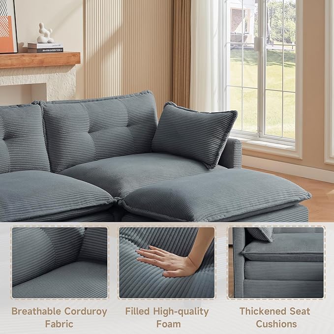 Amsleekey Modular Sectional Sofa, 111.5" U-Shaped Corduroy Comfy Sectional
