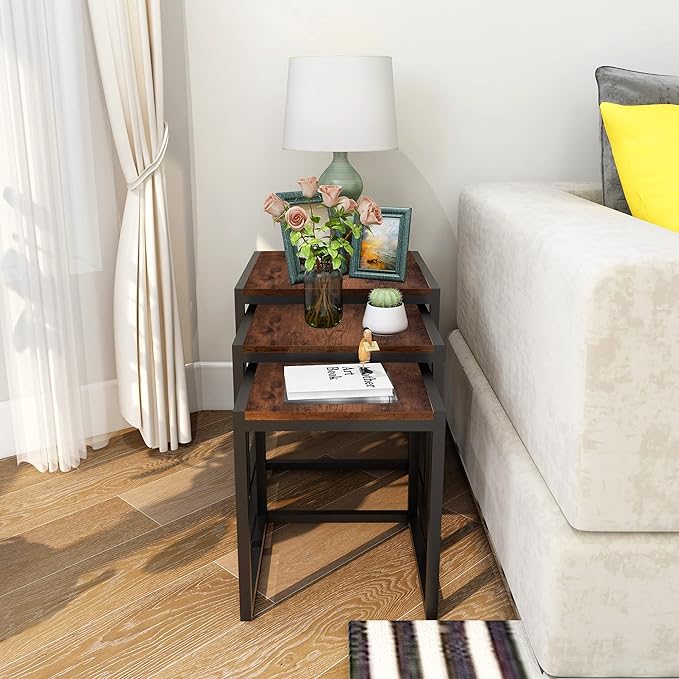 Nesting Table Set of 3 Side Tables, Modern Coffee Table Stacking End Table