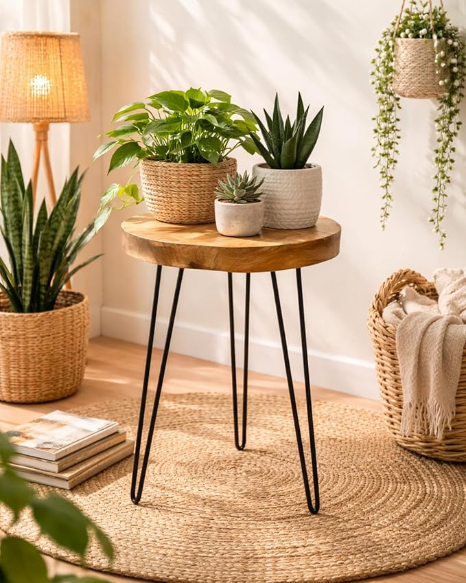 Round Live Edge Wood End Table, Rustic Modern Nightstand, Small Wood Coffee