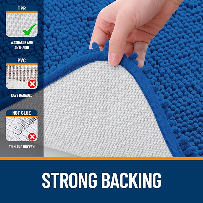 OLANLY Bathroom Rugs 34x21, Extra Soft Absorbent Chenille Bath Rugs, Rubber Backing Quick Dry, Machine Washable Bath Mats for Bathroom Floor, Tub and Shower, Home Decor Accessories, Deep Navy Blue