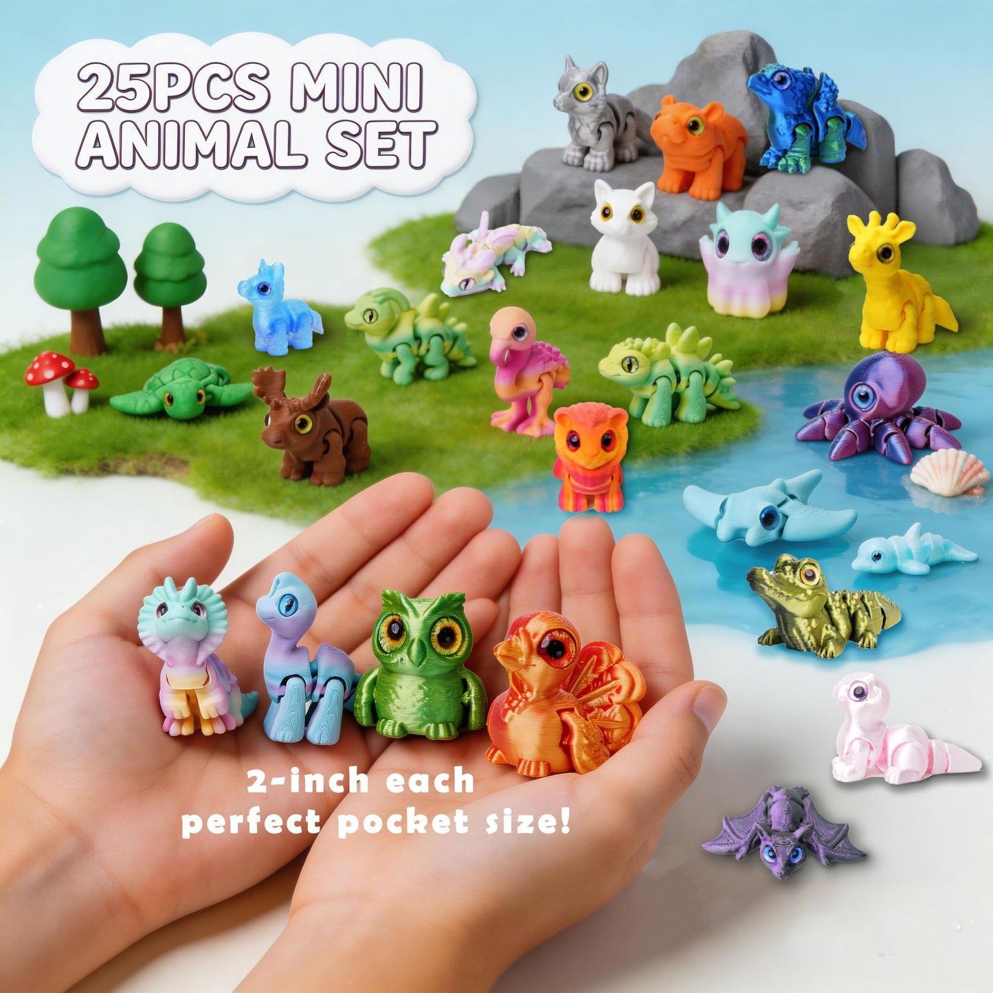 Laehovr 25Pcs 3D Printed Animals, Articulated Fidget Toy, Desk Pet for Students, Pocket Pets for Anxiety Relief, 3D Printed Fidgets Bulk for Classroom Prizes, Birthday Gifts, Easter Basket Essentials