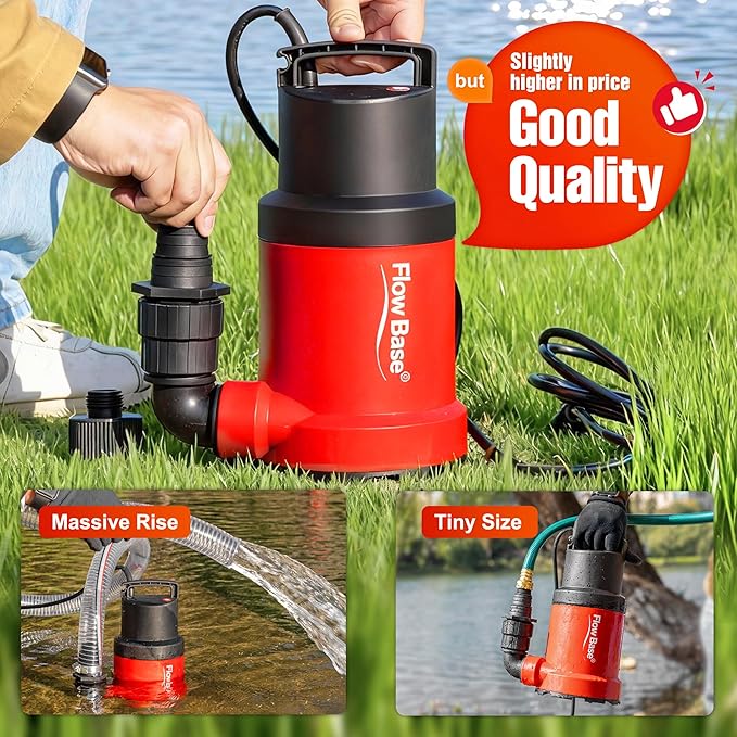 1HP 5000GPH Sump Pump - Clean/Dirty Water Portable Transfer Submersible Pump for Swimming Pool, Garden Pond, Basement with 10ft Power Cord,Remove Water Level Down to 0.2"