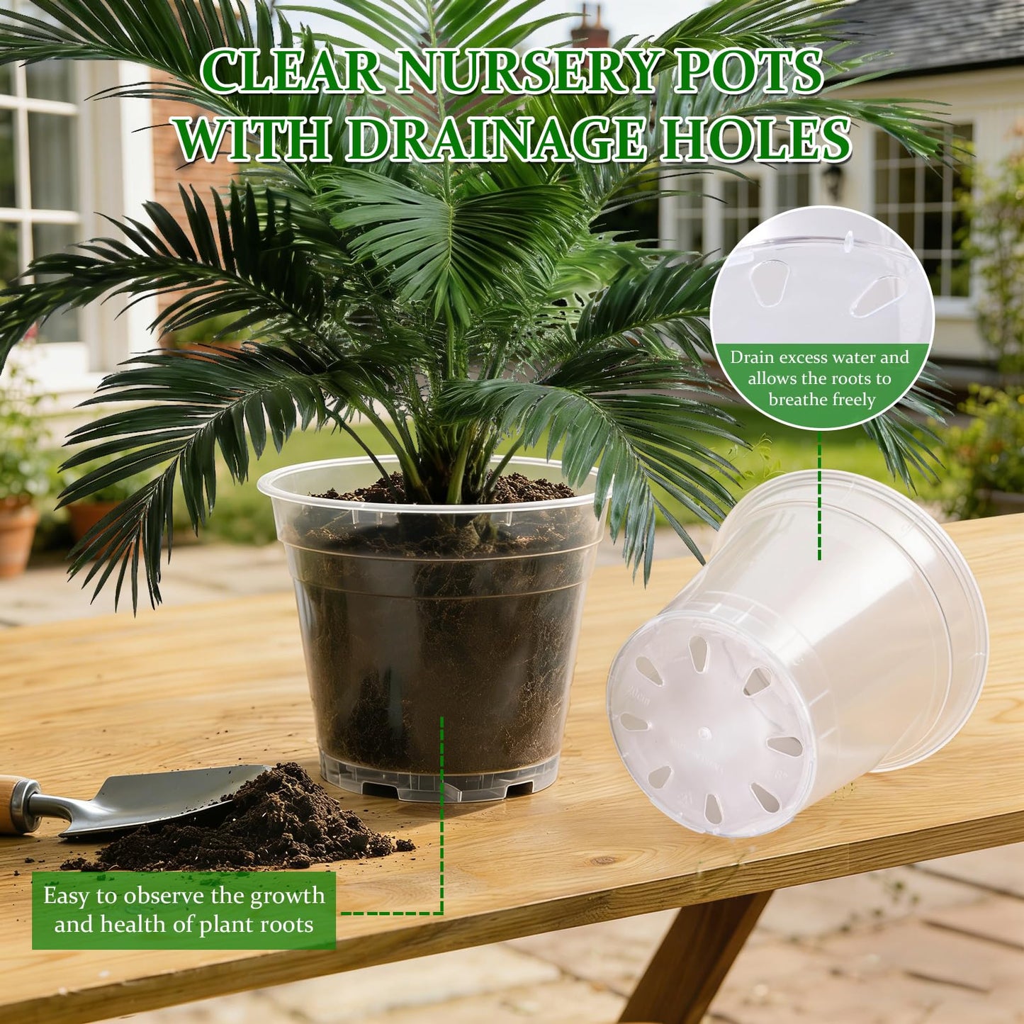 Simihiran 9 Pcs 8/10/12 Inch Large Clear Nursery Pots with Drainage Holes - Variety Pack Transparent Plant Pots for Orchids Succulents Indoor Outdoor Root Health
