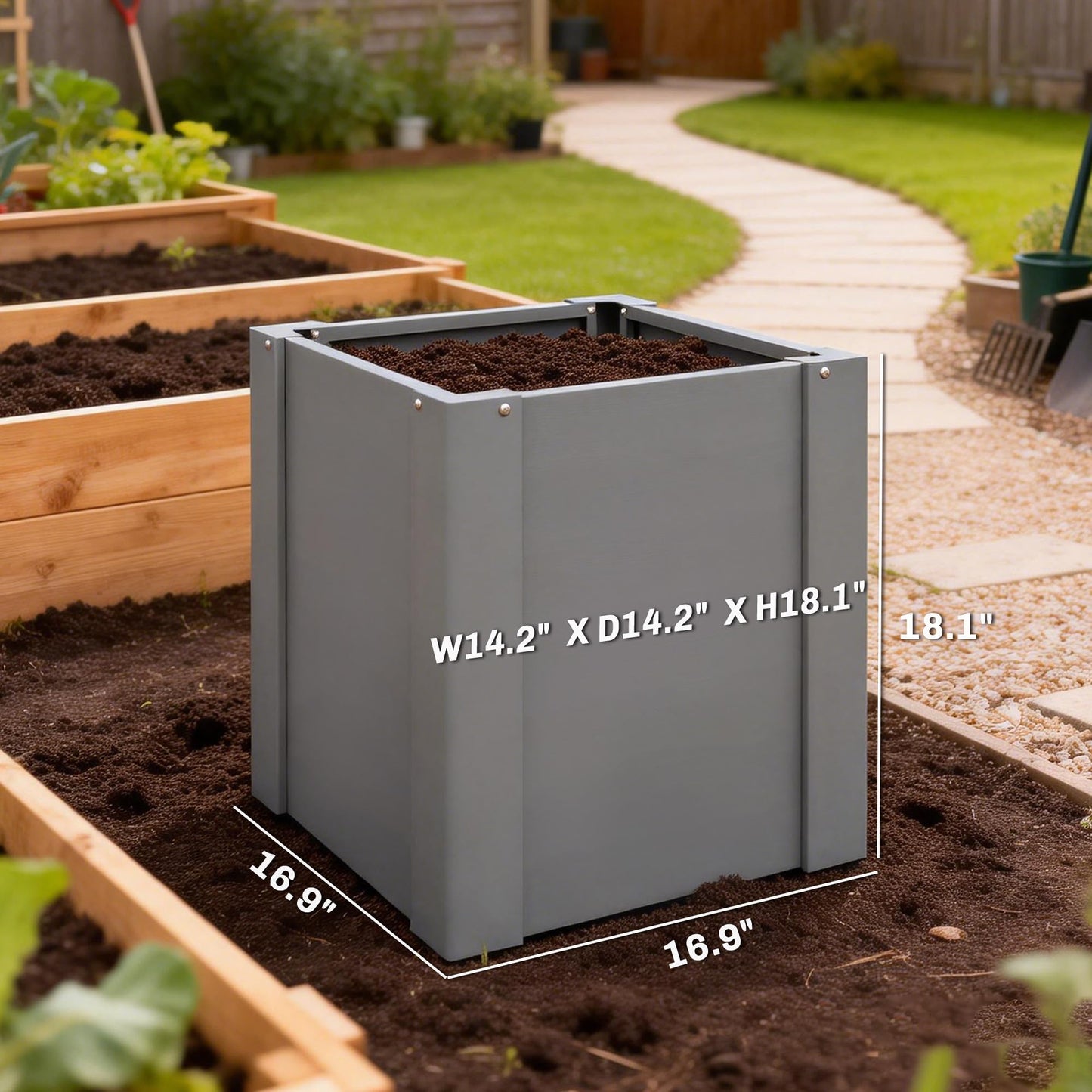 Outsunny Galvanized Tall Outdoor Planter, Metal Square Large Planter Box for Outdoor Plants with Gloves and Open Bottom for Vegetables, Flowers, Herbs, 1.4 x 1.4 x 1.5 ft, Gray