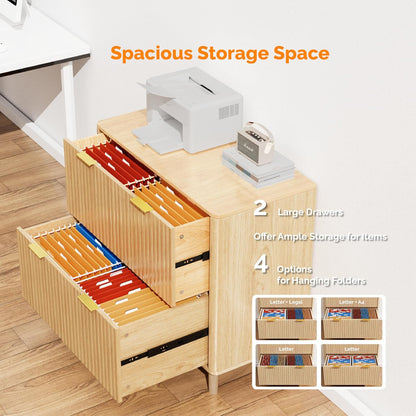 VINGLI 2 Drawer File Cabinet, Home Office Filing Organizer, for Letter Legal A4 Size File Folder Storage, Modern Style Fluted Design, Wood Lateral Filing Cabinet, Printer Stand, Archivador (Oak)