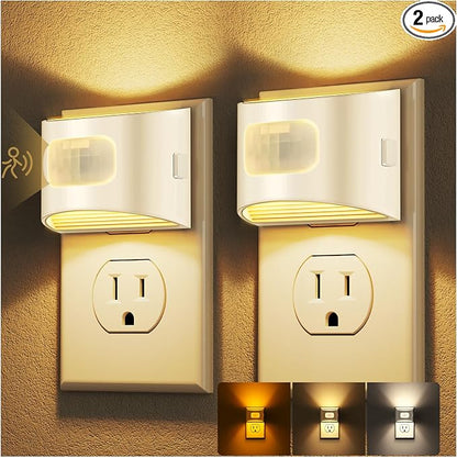 DORESshop LED Night Light[2 Pack], Night Lights Plug into Wall, 3 Color Temperatures Plug in Night Light with Motion Sensor, Dusk to Dawn Sensor, Nightlights for Adults, Bedroom, 3CCT, White Cover