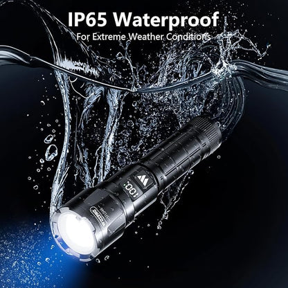 WdtPro Rechargeable Flashlights 2 Pack, Super Bright LED High Lumens Tactical Flash Light with LCD Battery Display, Zoomable 3 Modes, Powerful Handheld Flashlights for Home Emergencies Camping Outdoor