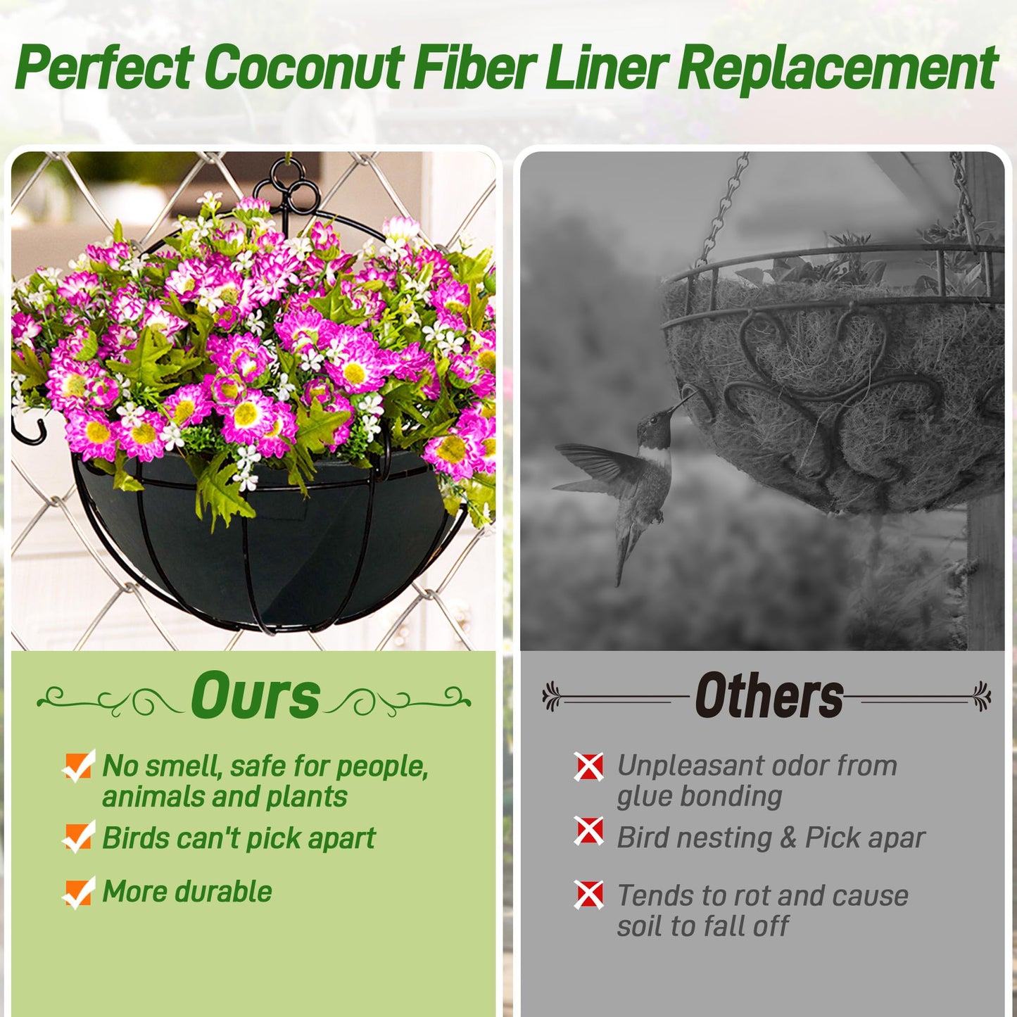 Sumloty 4 Pack 14 Inch Fabric Planter Basket Liner- Felt Flower Pot Liners Replacement Coco Fiber Liner for Hanging Basket Flowers Round Hanging Basket Liners Prevent Birds from Nesting