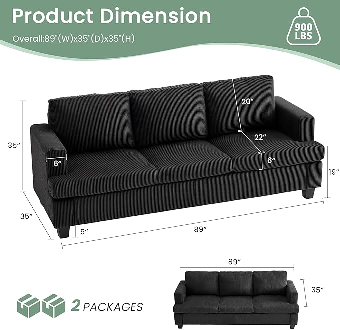 YOUDENOVA 3 Pieces Corduroy Couch Set