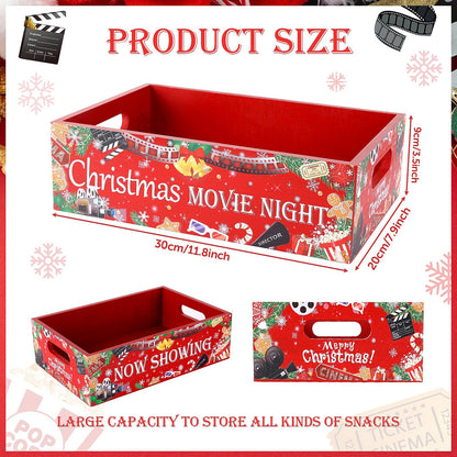 Christmas Movie Night Snack Tray Wooden Movie Snack Tray Movie Night Party Supplies for Countertop Storage Trays Popcorn Nacho Theater Snack for Christmas Home Kitchen Chips Candy Food Supplies