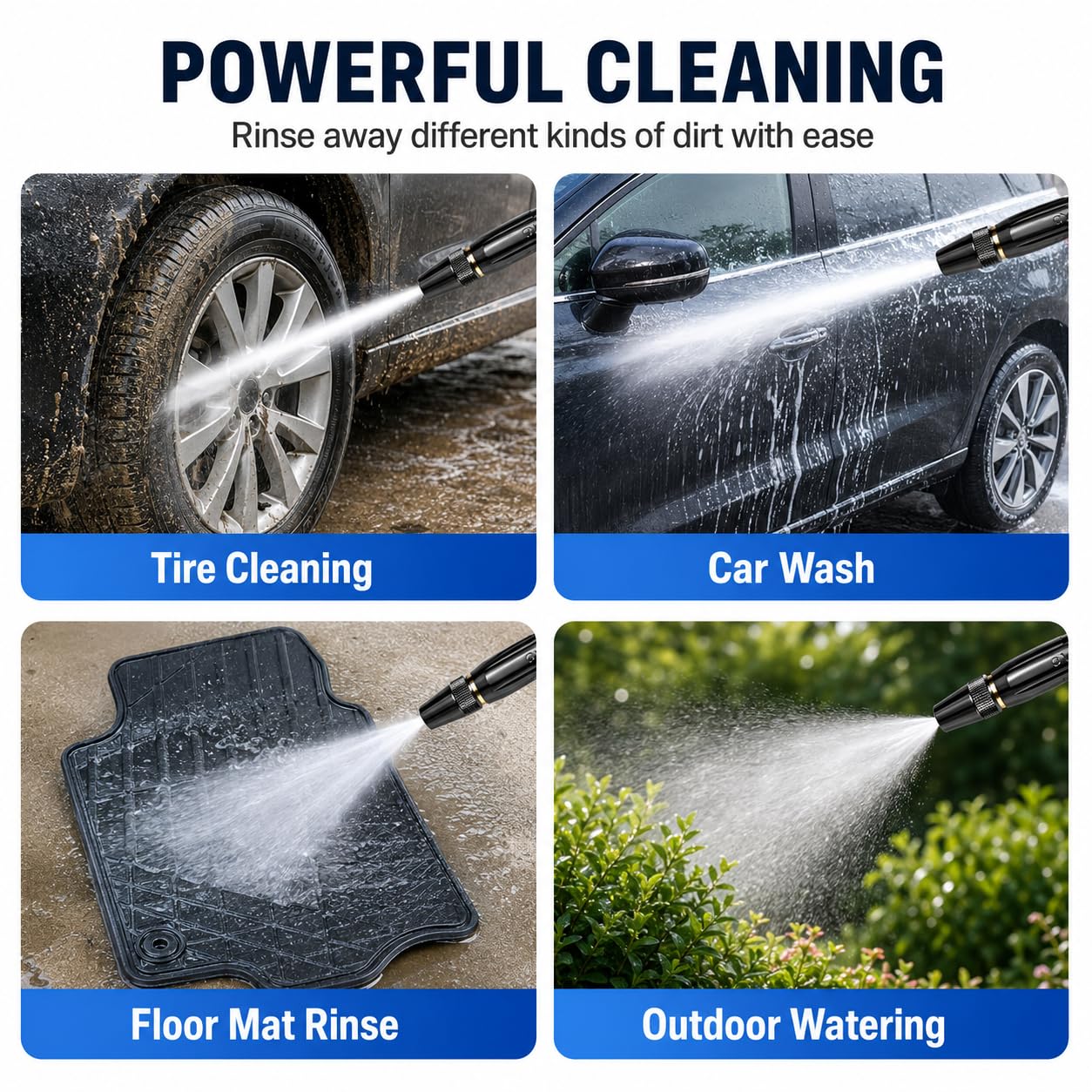 2 Pack Home High-Pressure Car Wash Water Gun with Booster Nozzle and Hose, High Pressure Hose Nozzle, Adjustable Spray Patterns for Car Washing and Outdoor Cleaning
