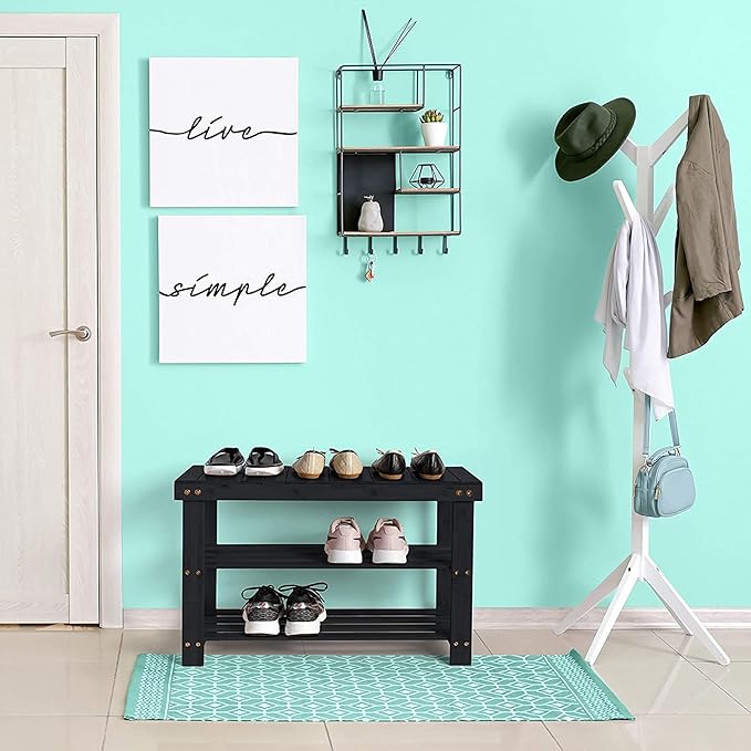 Homemaid Living Bamboo 3 Tier Shoe Rack Bench, Premium Shoe Organizer or