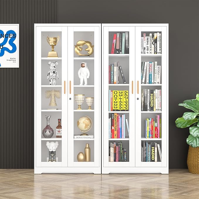 Polup Display Cabinet with Glass Doors, Metal Glass Display Case