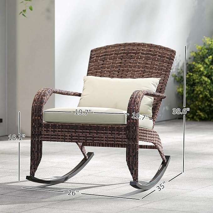 Outsunny Outdoor Wicker Adirondack Rocking Chair, Patio Rattan Rocker Chair