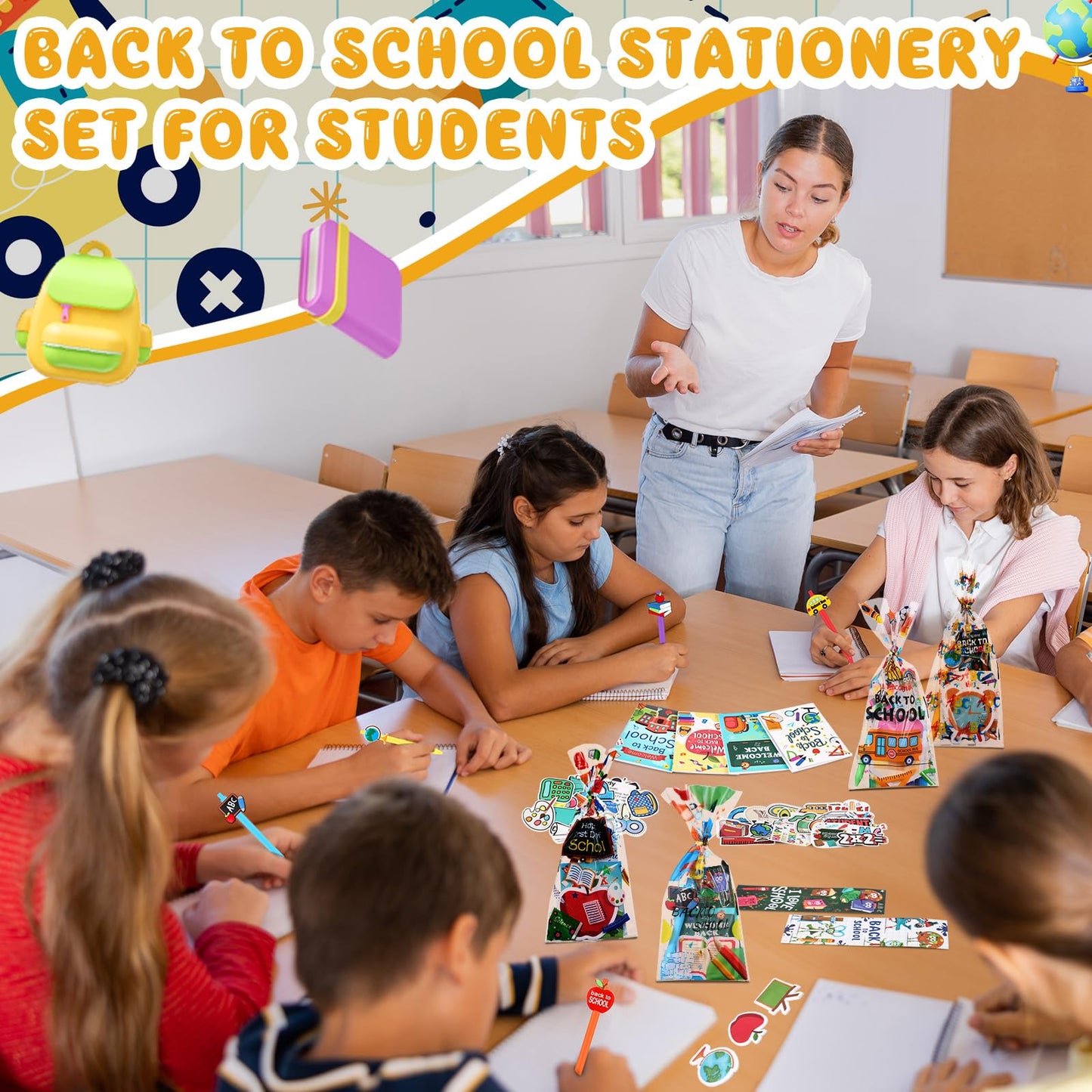 Saypacck 194 Pcs Back to School Stationery Set for Students First Day of School Essentials Includes Gift Bags Notebook Sticker Ballpoint Pen Bookmark for Classroom Gifts Rewards Prize Favors Supplies