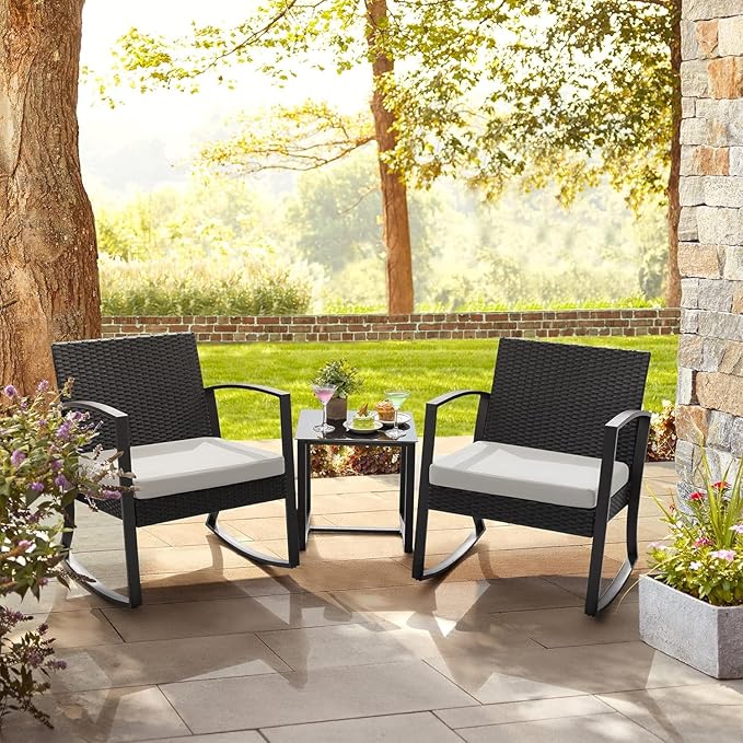 Homall Patio Furniture Set 3 Piece Resin Outdoor Bistro Set Rocking Patio Chairs