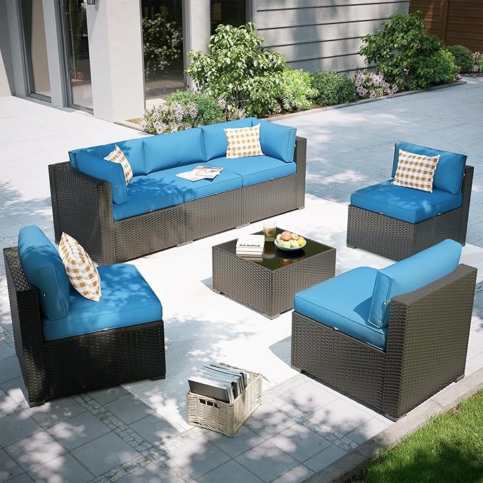 Aoxun Patio Furniture Set, 7 Piece Outdoor Sectional Sofas