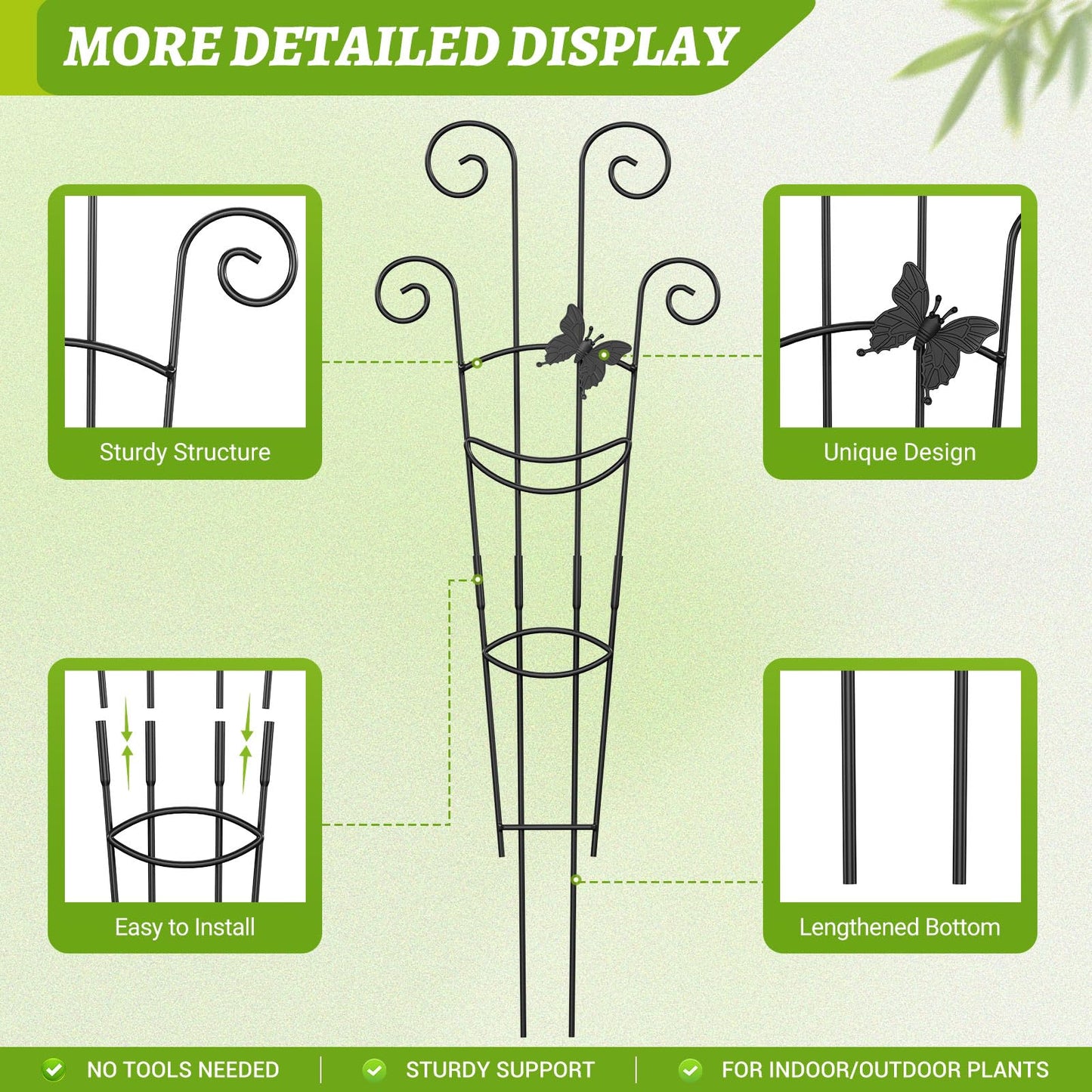 CZMIYRPY Plant Trellis 2 Pack Trellis for Potted Plants 29.96 in Trellis for Climbing Plants Indoor Plant Support Expandable Metal Monstera Plant Support for Pothos Ivy with Plant Ties