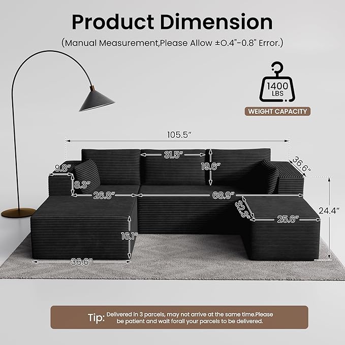 106" Cloud Sectional Boneless Couches