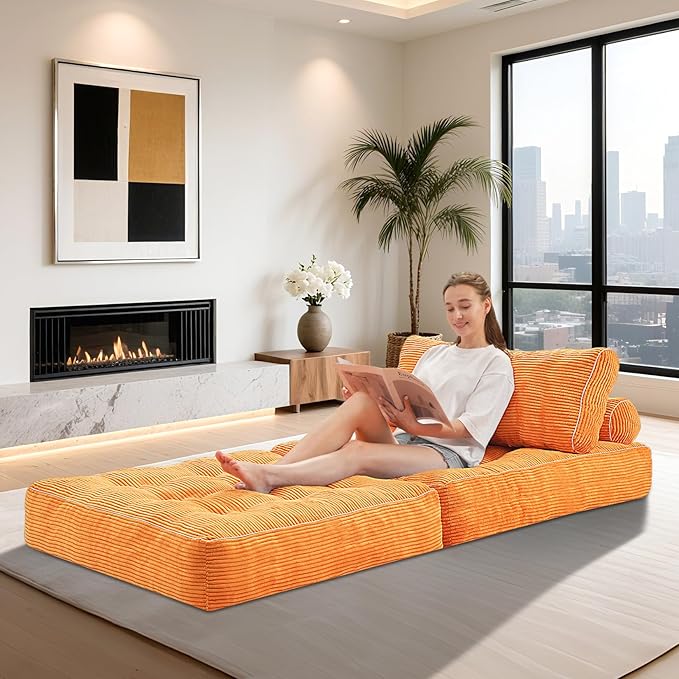 HABUTWAY Folding Sofa Bed, Convertible Sleeper Chair Bed w/Dual-Pillow & Handle