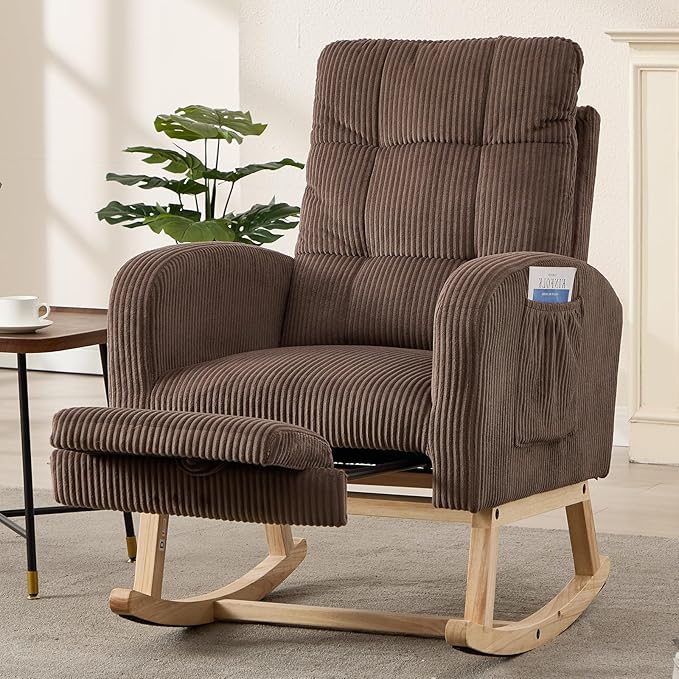 NIOIIKIT Nursery Rocking Chair, Corduroy Upholstered Rocking Chair
