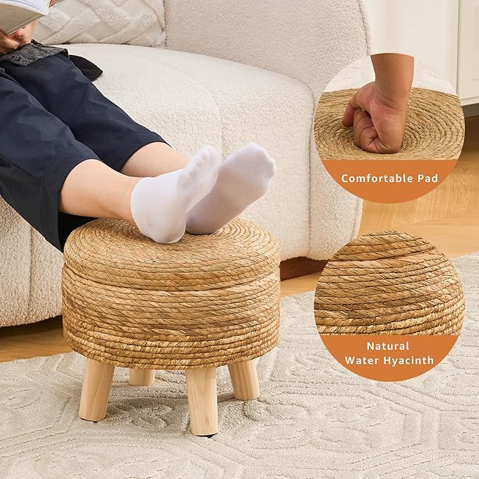 Cpintltr Storage Ottoman Poufs Handwoven Footstool Natural Seagrass Round