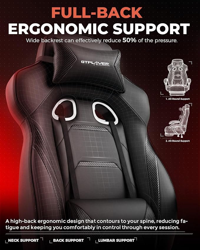 GTPLAYER Gaming Chair with Footrest, Big and Tall Game Chair 350lb Racing Style