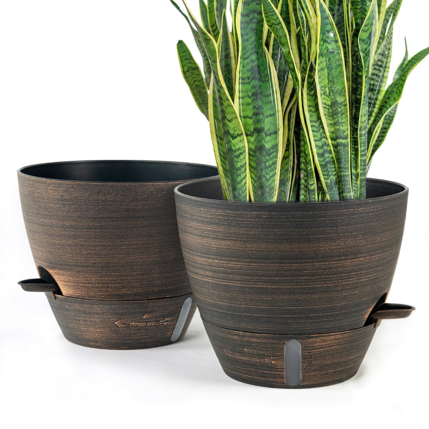 ZMTECH 10 Inch Self Watering Pots for Indoor/Outdoor Plants, Bronze Large Plastic Planter with Water Level Indicator, Drainage Hole & Removable Saucer for Garden Flowers, Deco Plant Container