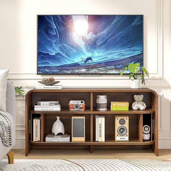 Small TV Stand for Bedroom, Low Fluted TV Console for 40 43 Inch, Mid Century