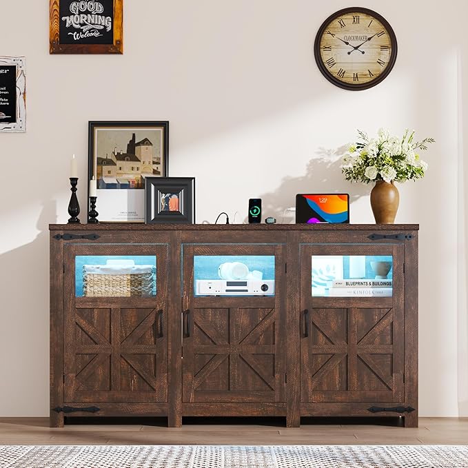 64" Large LED Farmhouse TV Stand