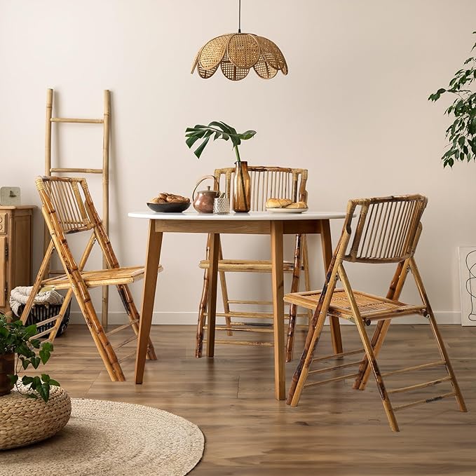 VINGLI Bamboo Folding Chair, Foldable Dining Wood Chairs Comfortable Seat