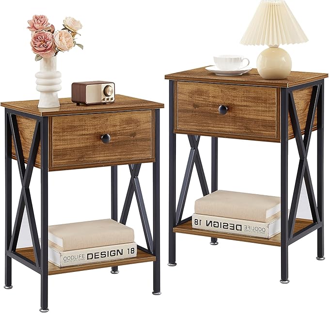 VECELO Nightstands Set of 2, Modern Bedside End Tables, Night Stands