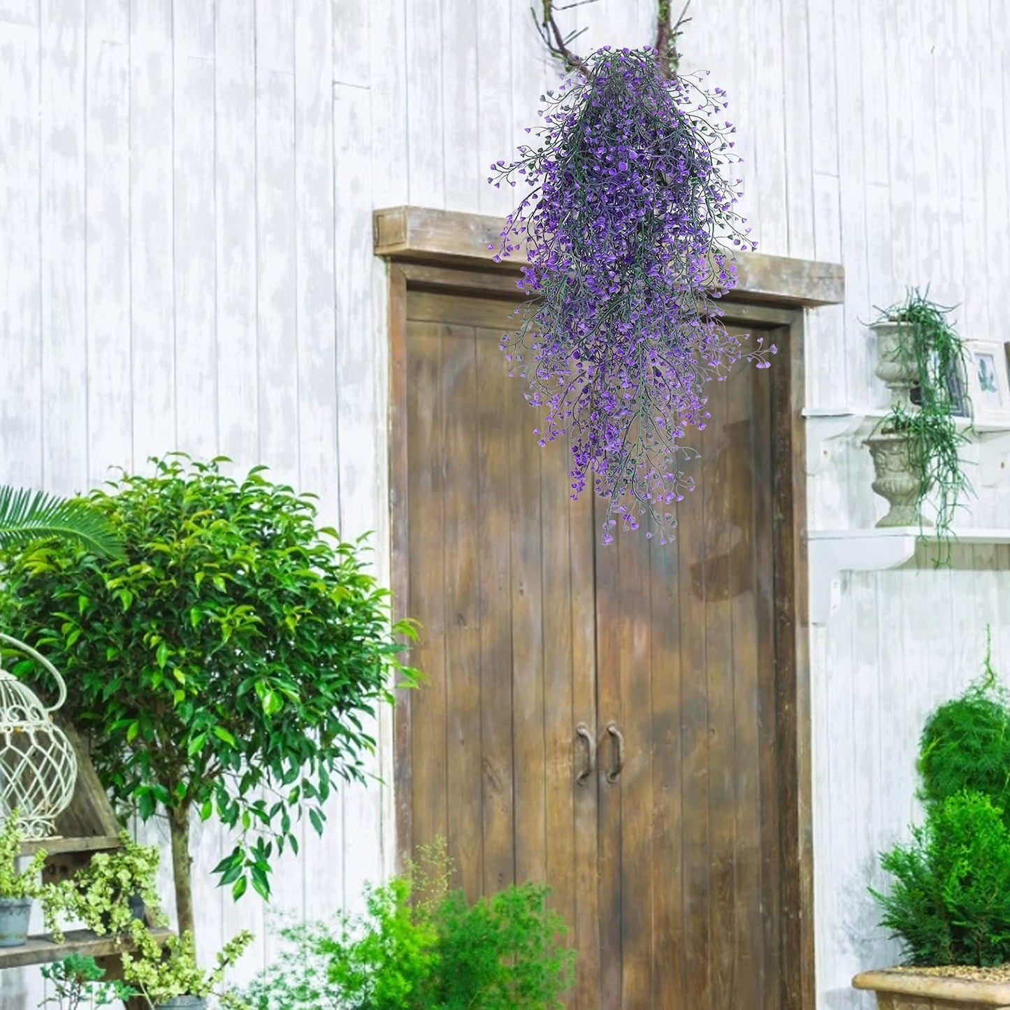 RECUTMS Vine Plant Fake 4 Pcs Ferns Plants Large Faux Artificial Hanging Plants Wall Plants Fake Ivy Room Decor Home Garden Wedding Party Indoor Outdoor Decorations(Purple 4P)