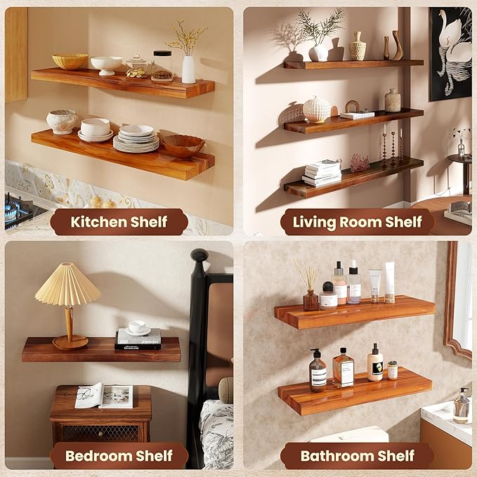 36 Inch Teak Floating Shelves Set of 2
